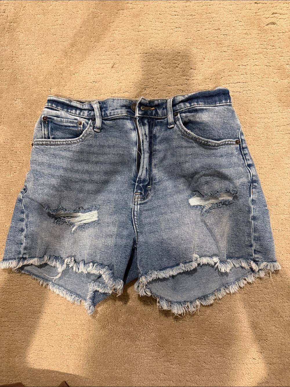 Abercrombie & Fitch Light Wash Frayed Denim Shorts